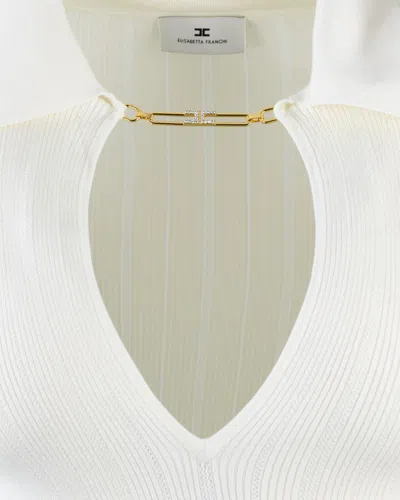 Elisabetta Franchi Polo-neck Chain-detail Top In White