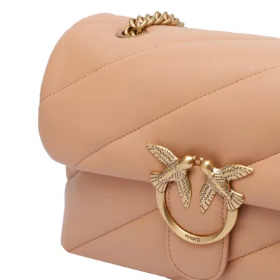 Pinko Quilted Beige Vitello Leather Shoulder Bag In Brown