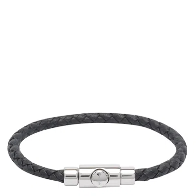 Ferragamo Leather Braided Bracelet Polished Finish In Gray