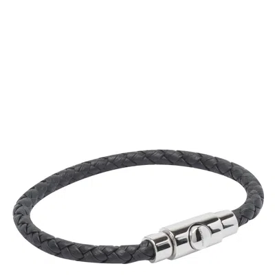 Ferragamo Leather Braided Bracelet Polished Finish In Gray