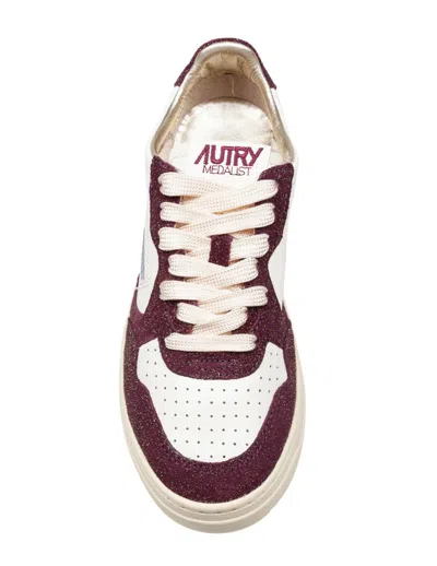 Autry Leather And Suede Sneakers With Glitter In White