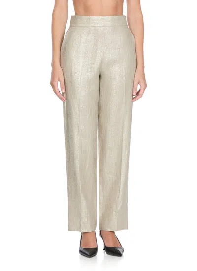 Antonelli Wide Leg Gold Linen Pants With Side Zip In White