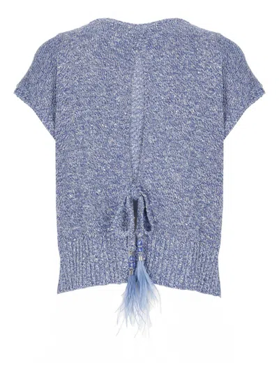 Kangra Cashmere Kangra Sleeveless Blue Cashmere Cotton Blend Sweater In Blue