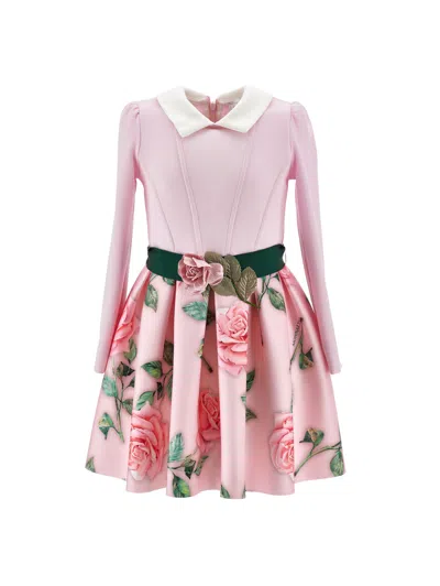 Monnalisa Rose-print Embellished Dress In Green