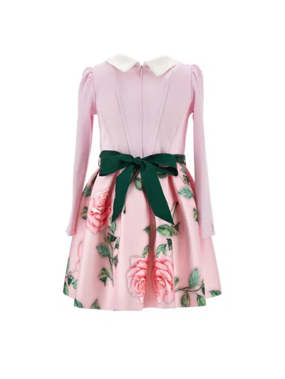 Monnalisa Rose-print Embellished Dress In Green
