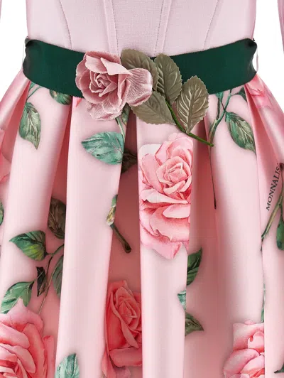 Monnalisa Rose-print Embellished Dress In Green