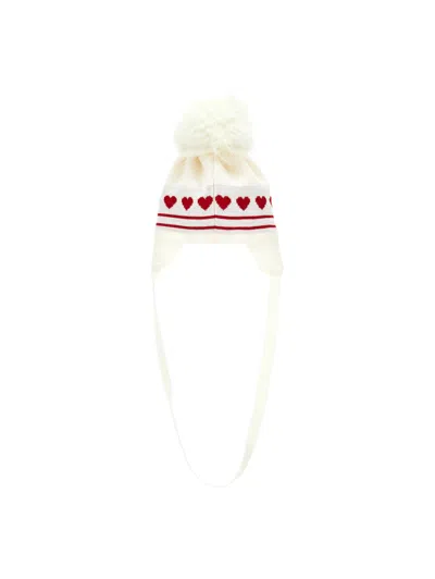 Monnalisa Pom Pom And Heart Hat In Neutral