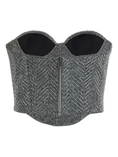 Ermanno Scervino Rhinestone Herringbone Bustier Top In Black