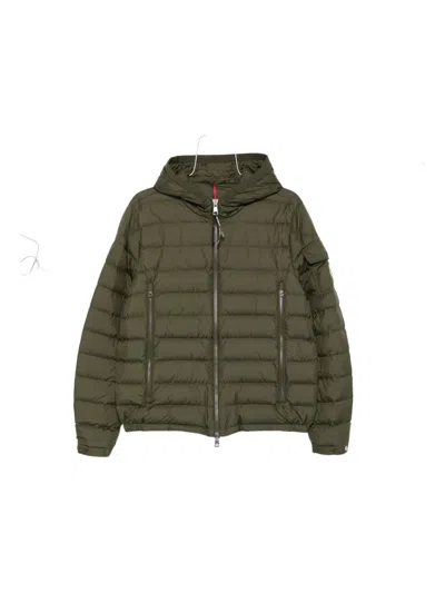 Moncler Down Jacket With Quilted Design And Hood In Green