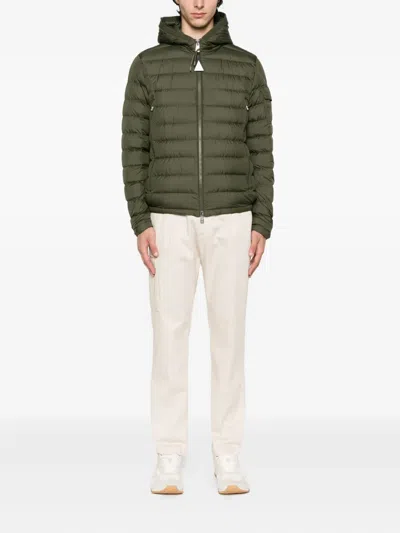Moncler Down Jacket With Quilted Design And Hood In Green