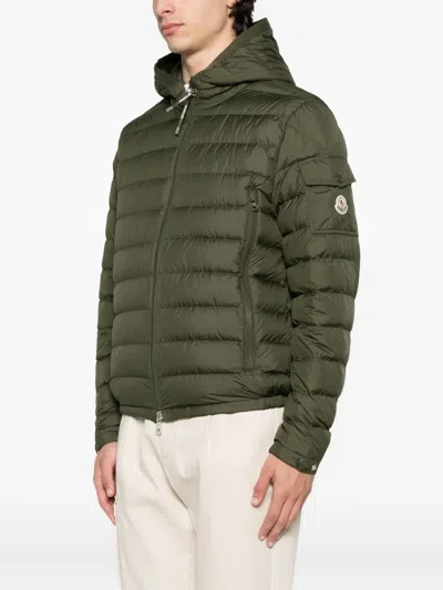 Moncler Down Jacket With Quilted Design And Hood In Green