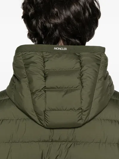 Moncler Down Jacket With Quilted Design And Hood In Green