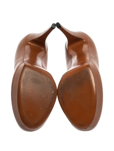 Pre-owned Gucci 115mm Platform Leather Pumps In Brown