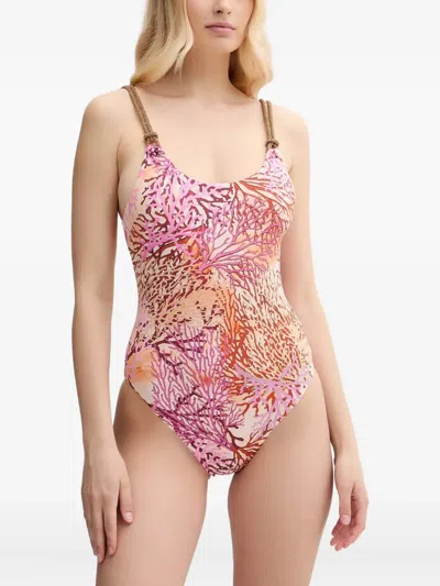 Guess Usa Coral-print Knotted Swimsuit In Multi