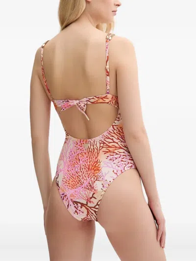 Guess Usa Coral-print Knotted Swimsuit In Multi