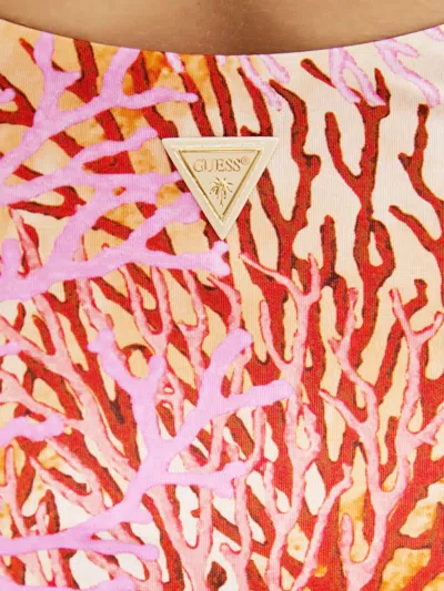Guess Usa Coral-print Knotted Swimsuit In Multi