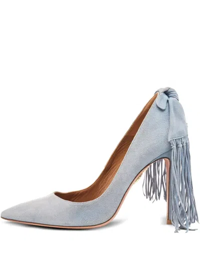 Pre-owned Aquazzura Suede Fringed Pumps In Gray