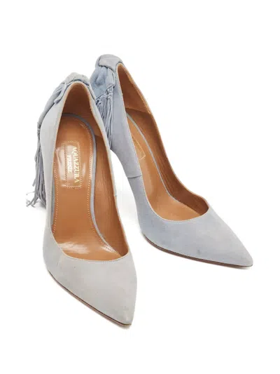 Pre-owned Aquazzura Suede Fringed Pumps In Gray