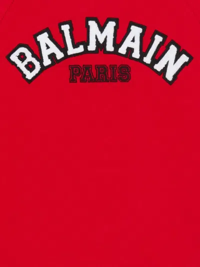 Balmain Logo-appliqué Varsity Sweatshirt In Red