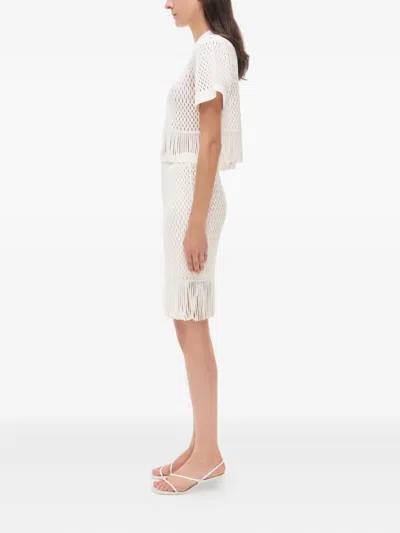 Simkhai Xavia Lattice-knit Fringe Skirt In White