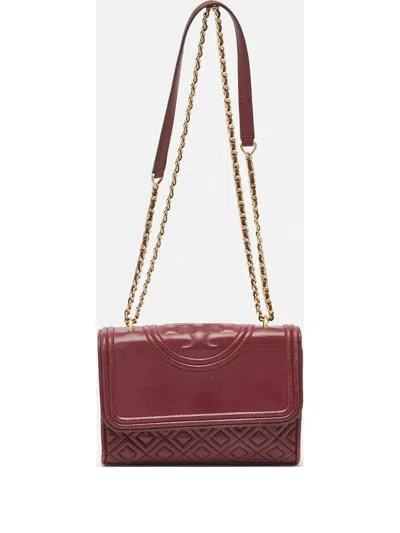 Pre-owned Tory Burch  Diamond-quilting Leather Shoulder Bag In Red