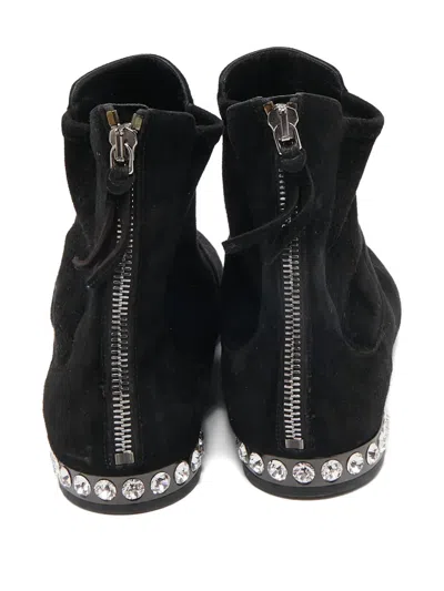 Pre-owned Miu Miu Suede Crystal-embellished Boots In Black