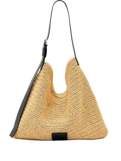Allsaints Asha Woven Leather-trimmed Tote Bag In Nude