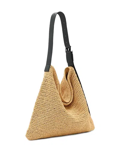 Allsaints Asha Woven Leather-trimmed Tote Bag In Nude