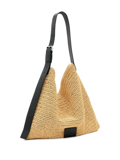 Allsaints Asha Woven Leather-trimmed Tote Bag In Nude