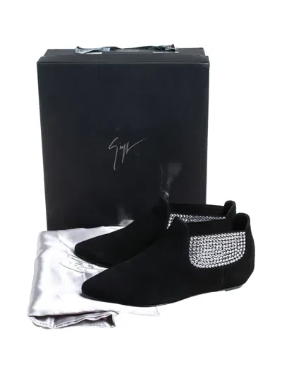 Pre-owned Giuseppe Zanotti Vintage  Suede Crystal-embellished Boots In Black