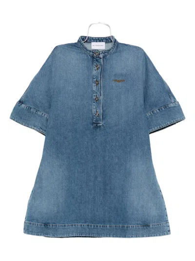 Givenchy Embroidered Button-placket Mini Dress In Blue