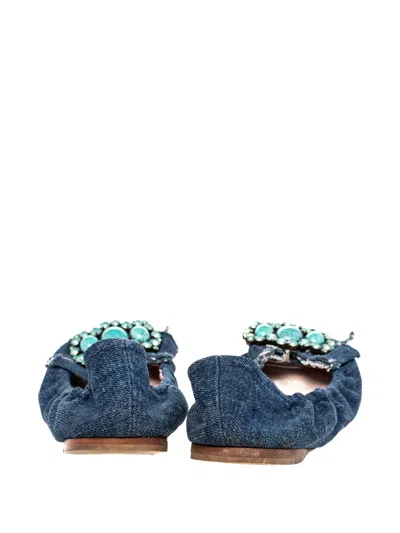 Pre-owned Miu Miu Denim Crystal-bow Flats