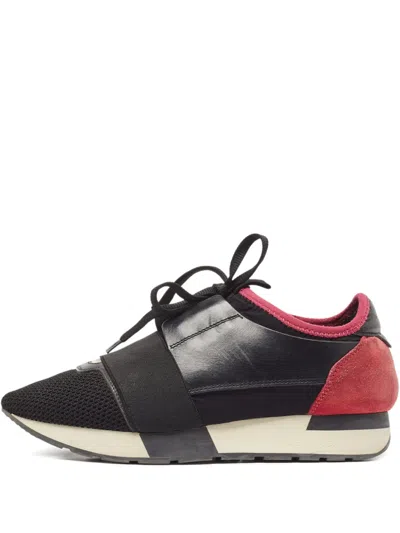 Pre-owned Balenciaga 2024 Race Runner Leather Mesh Sneakers In Black