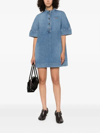 Givenchy Embroidered Button-placket Mini Dress In Blue