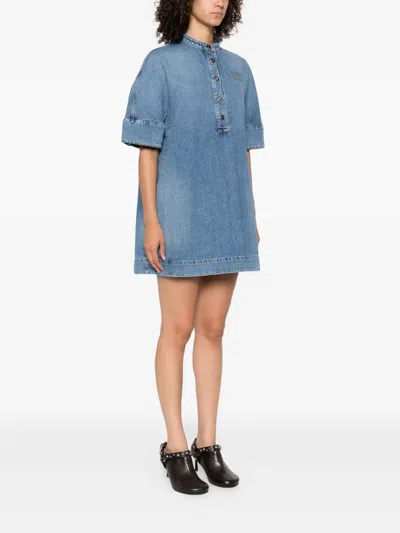 Givenchy Embroidered Button-placket Mini Dress In Blue