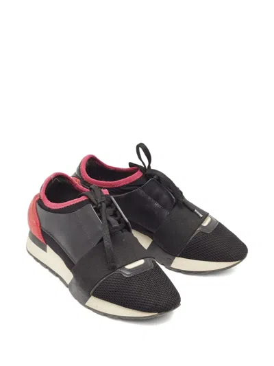 Pre-owned Balenciaga 2024 Race Runner Leather Mesh Sneakers In Black