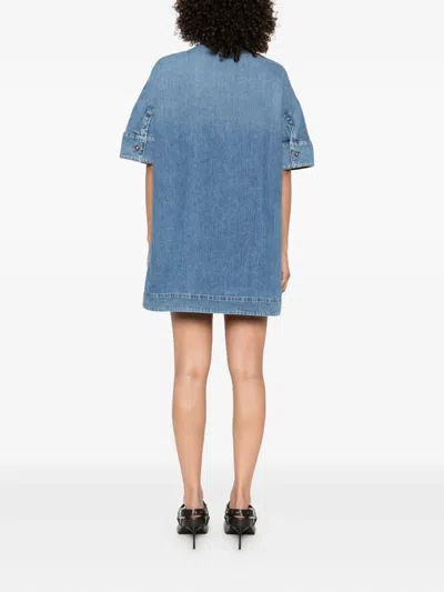 Givenchy Embroidered Button-placket Mini Dress In Blue