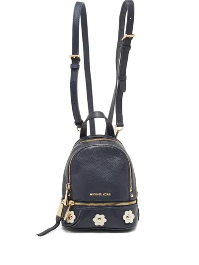 Pre-owned Michael Kors Vintage Floral Leather Backpack In Blue