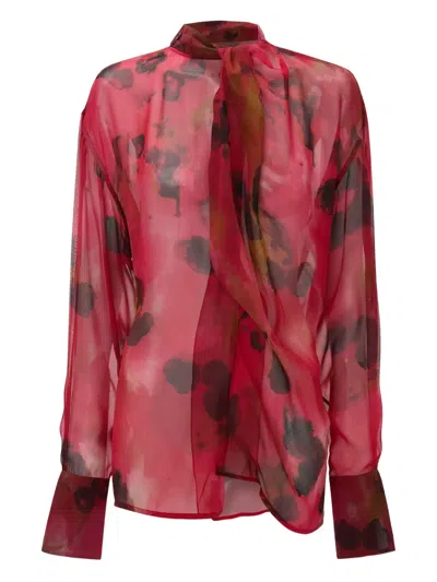 Victoria Beckham Womens Drape Abstract-print Silk Blouse Raspberry In Red
