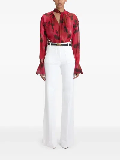 Victoria Beckham Womens Drape Abstract-print Silk Blouse Raspberry In Red