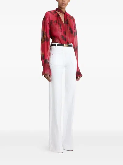 Victoria Beckham Womens Drape Abstract-print Silk Blouse Raspberry In Red