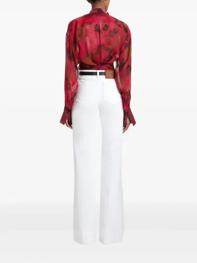 Victoria Beckham Womens Drape Abstract-print Silk Blouse Raspberry In Red