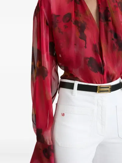Victoria Beckham Womens Drape Abstract-print Silk Blouse Raspberry In Red