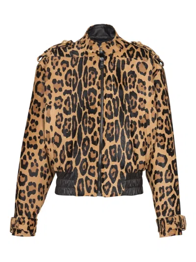 Balmain Ponyskin-style Leather Bomber Jacket With Leopard Pattern In Brown