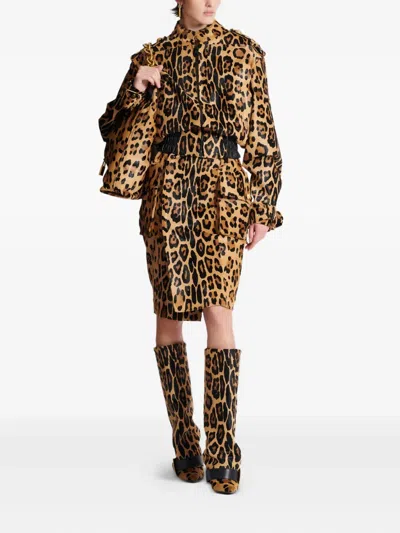Balmain Ponyskin-style Leather Bomber Jacket With Leopard Pattern In Brown