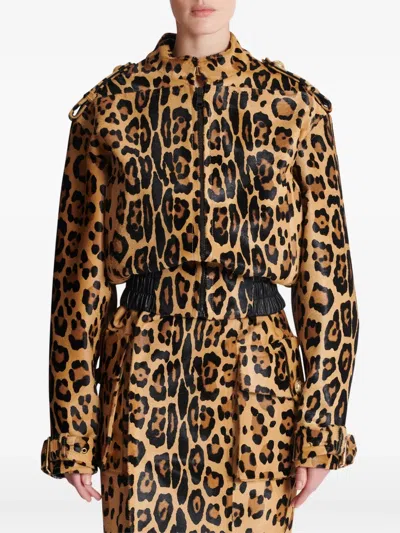 Balmain Ponyskin-style Leather Bomber Jacket With Leopard Pattern In Brown