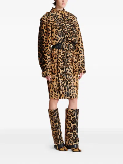 Balmain Ponyskin-style Leather Bomber Jacket With Leopard Pattern In Brown