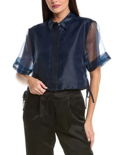 Simkhai Ryett Sheer Shortsleeve Crop Top In Midnight In Blue