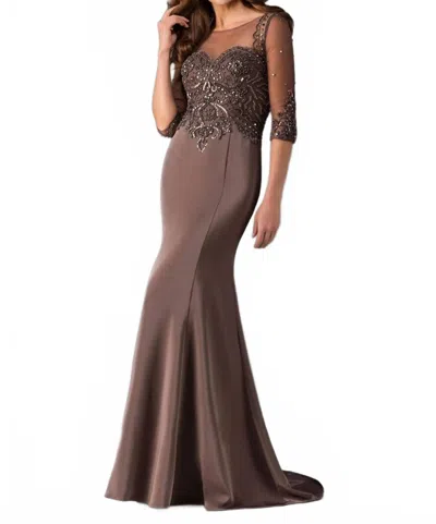 Mgny Silky Crepe With Beading Dress In Mocha