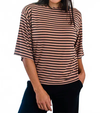 Yala Jaclyn Wide Sleeve Boatneck Bamboo Top In Black Newport Stripe